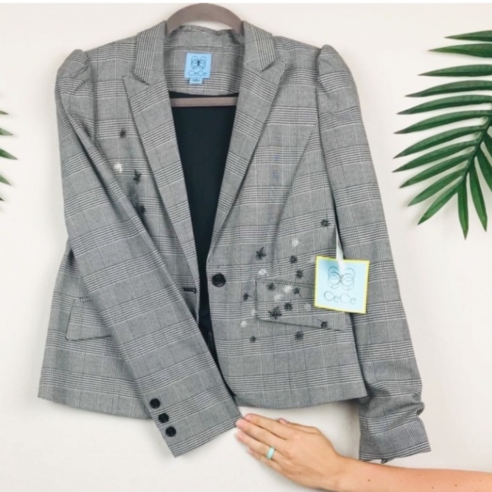 NWT CeCe Grey/ black blazer with flower detail